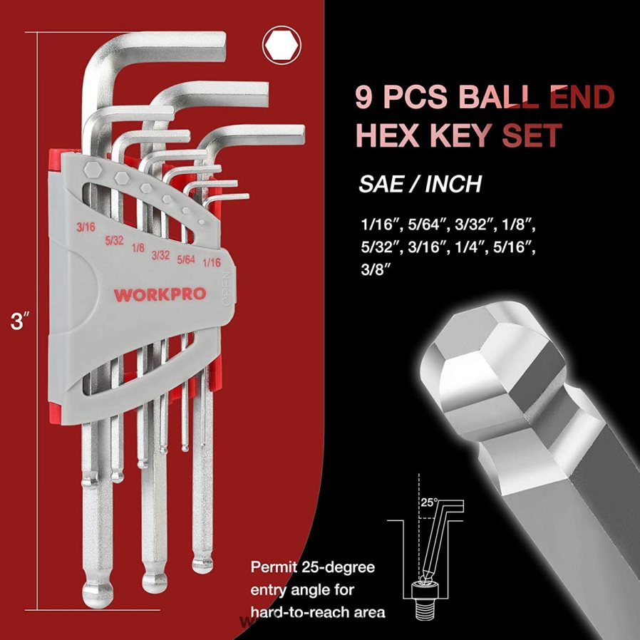 WORKPRO 27 Pcs Long Arm Ball End Allen Wrench Set for Excellent Grip and Torque Transfer D4R0VT62 Tool Useful