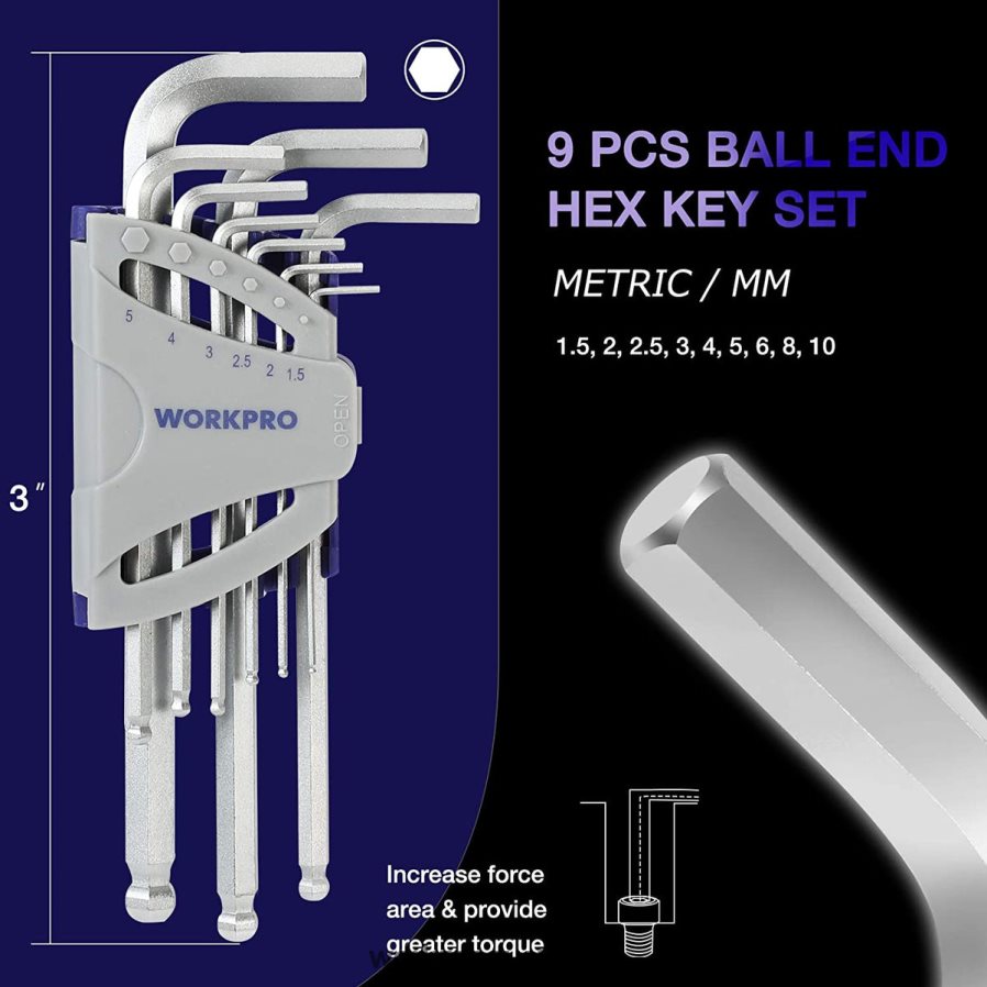 WORKPRO 27 Pcs Long Arm Ball End Allen Wrench Set for Excellent Grip and Torque Transfer D4R0VT62 Tool Useful