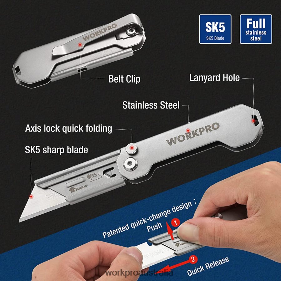 WORKPRO 3 PCS Folding Utility Knife Sets Quick Change Blades Box Cutter D4R0VT43 Tool Helpful