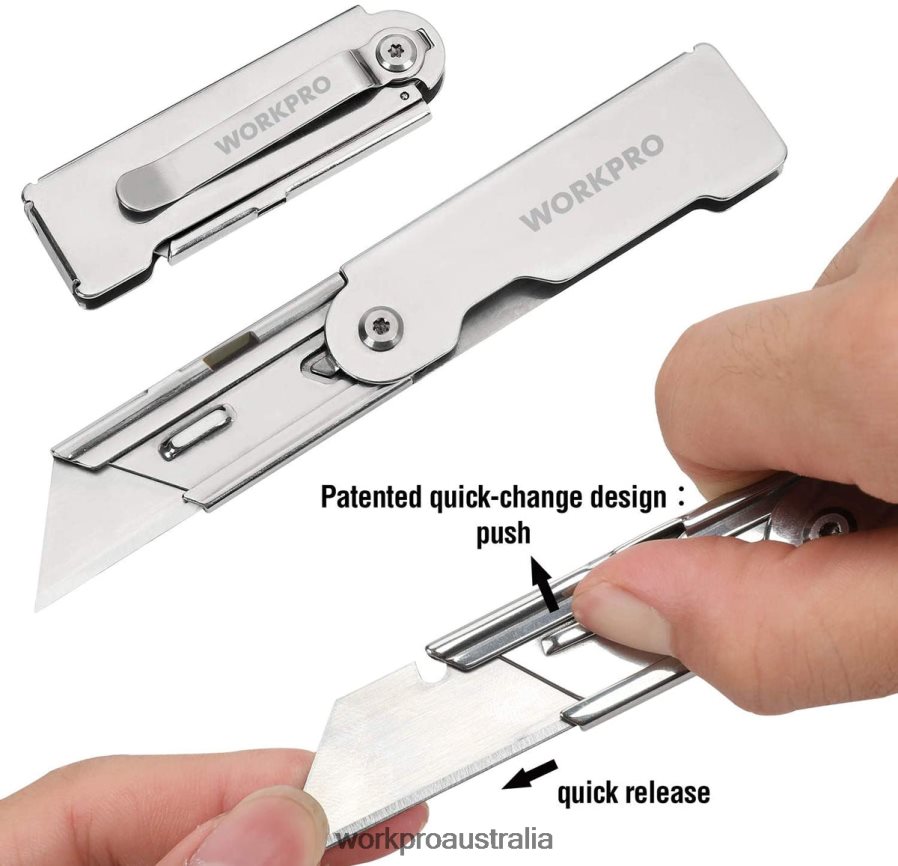 WORKPRO 3 Pcs Quick Change Folding Pocket Utility Knife Set with Belt Clip D4R0VT45 Tool Morden