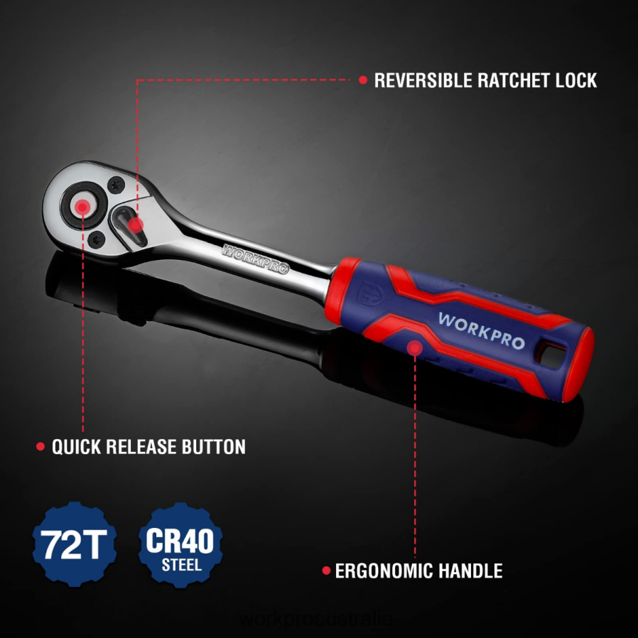 WORKPRO 3 Pcs Ratchet Set Quick-Release Reversible 72-Tooth 40CR Steel Drive Socket Wrench D4R0VT91 Tool Helpful