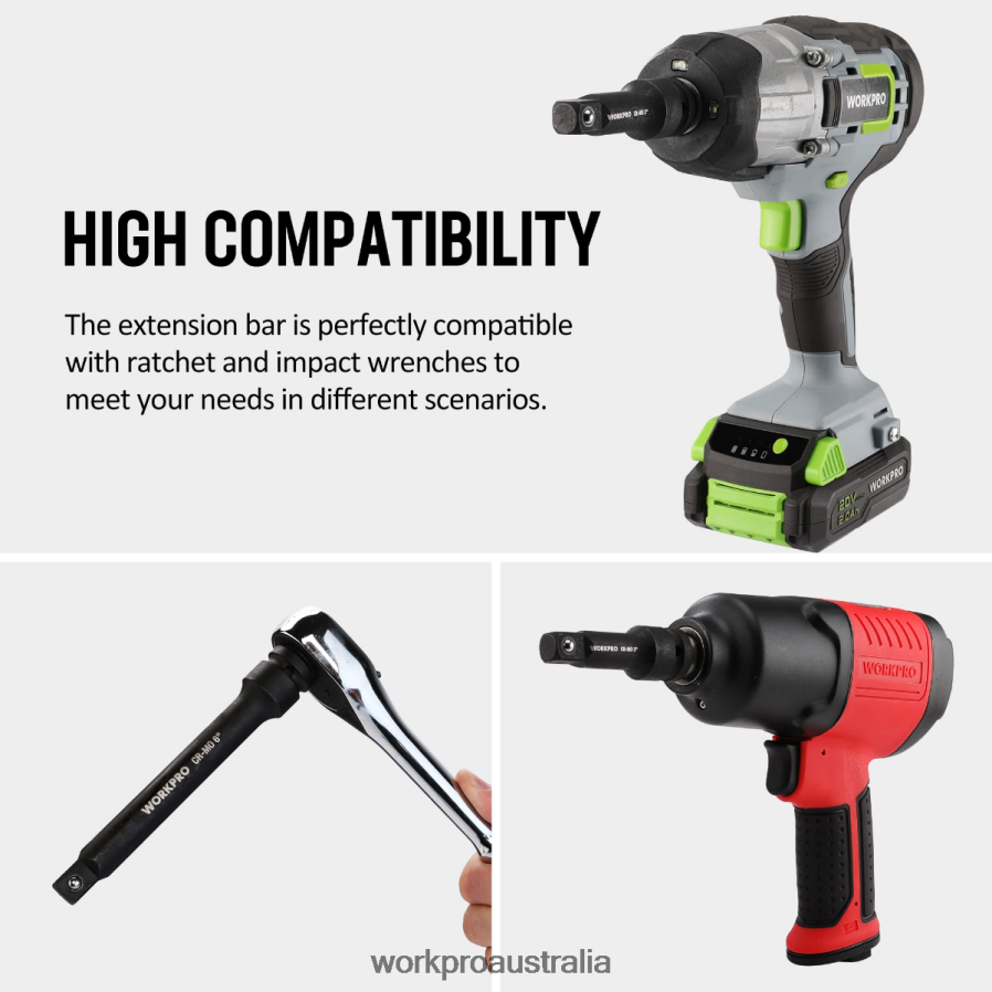 WORKPRO 3 Piece-3 6 8 Inch 1/2-Inch Socket Drive Impact Extension Bar Sets D4R0VT202 Tool Useful