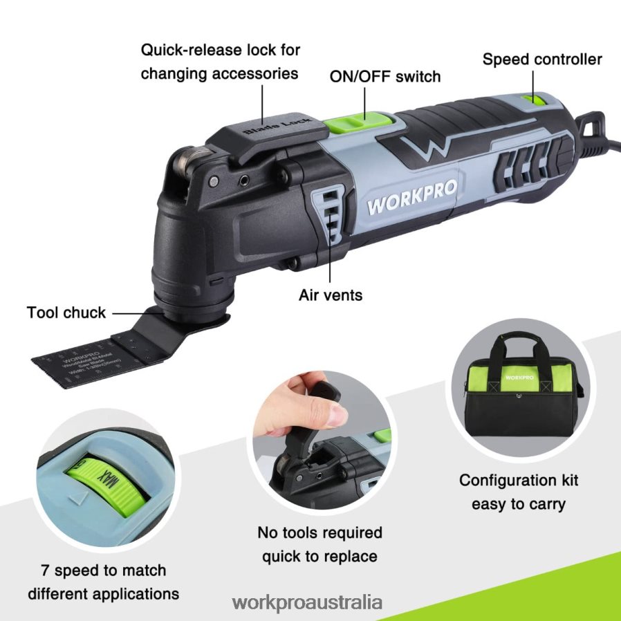 WORKPRO 30 Amp Corded Quick-Lock Replaceable Oscillating Saw with 7 Variable Speed 3 Oscillation Angle 17pcs Saw Accessories and Carrying Bag D4R0VT230 Tool Useful