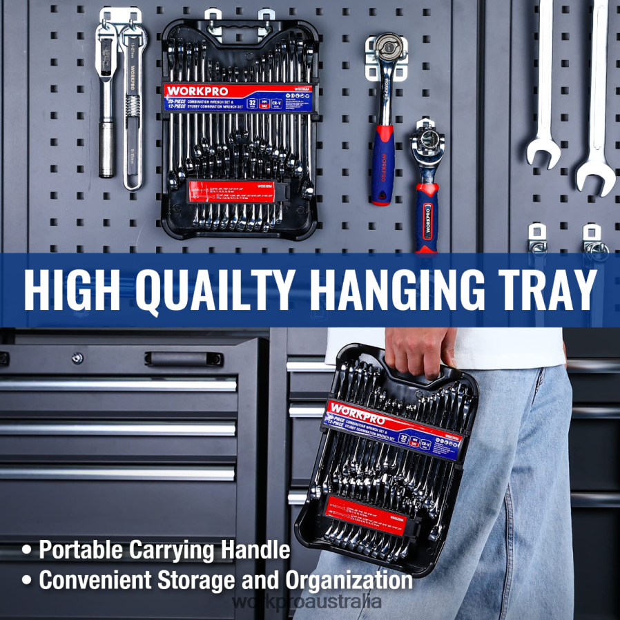 WORKPRO 32 Pcs SAE  Metric Combination 12 PT Regular and Stubby Wrench Set D4R0VT92 Tool Morden