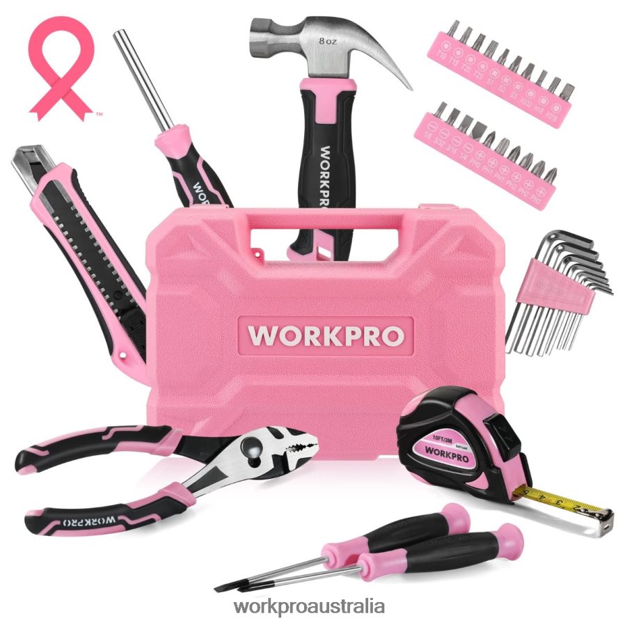 WORKPRO 35 Pcs Household Tools Set with Storage Toolbox D4R0VT246 Tool Pink/Blue