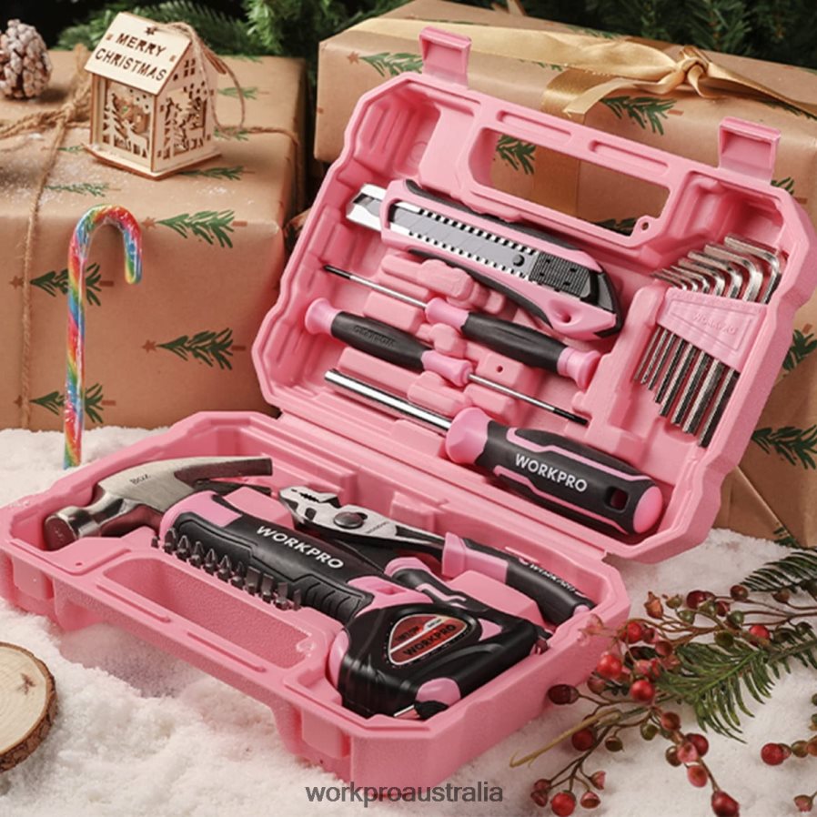 WORKPRO 35 Pcs Household Tools Set with Storage Toolbox D4R0VT246 Tool Pink/Blue