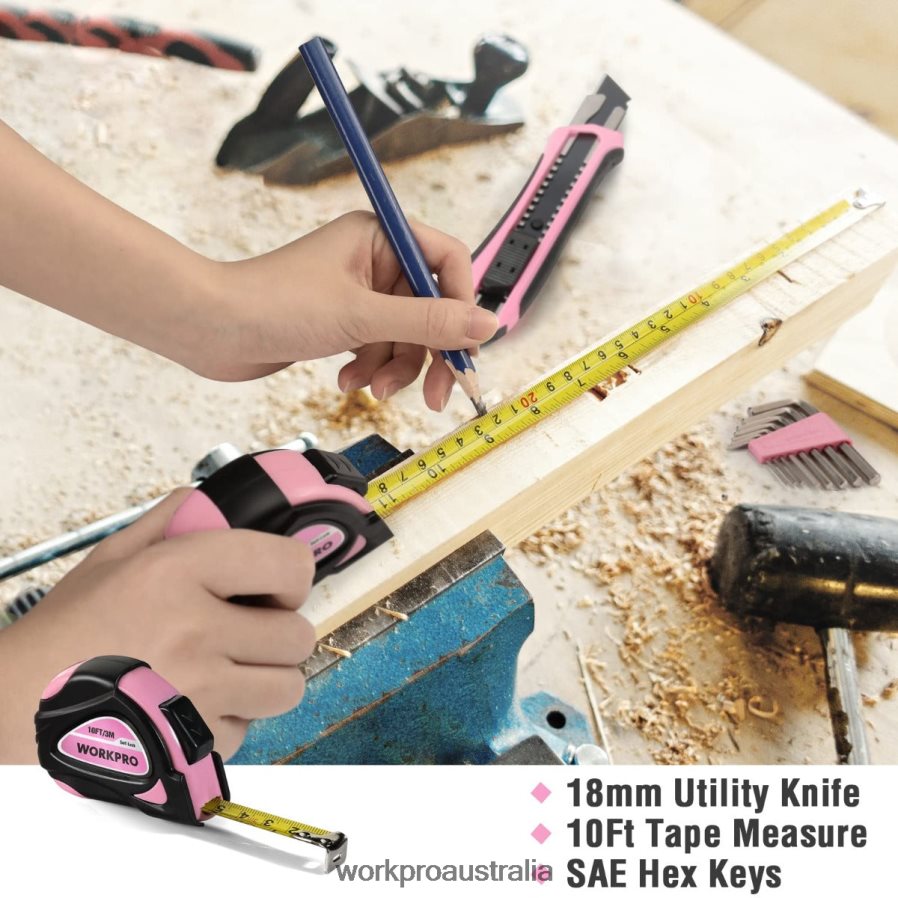 WORKPRO 35 Pcs Household Tools Set with Storage Toolbox D4R0VT246 Tool Pink/Blue