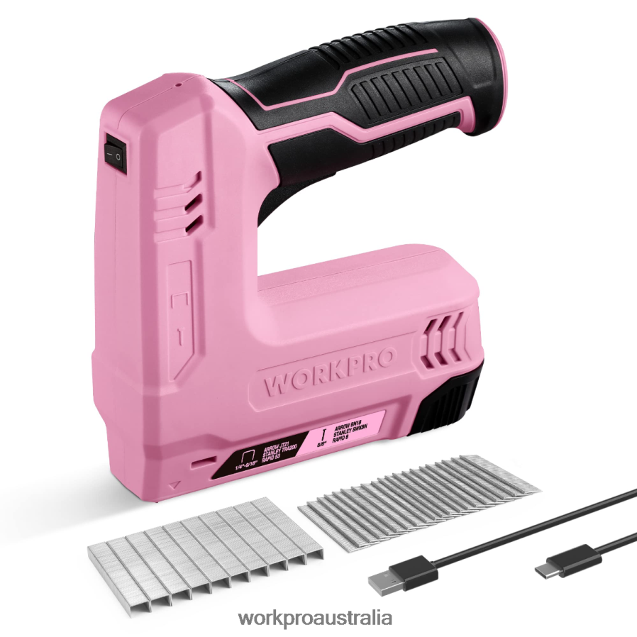 WORKPRO 36V 20Ah Battery Powered Electric Cordless 2-in-1 Staple and Nail Gun D4R0VT265 Tool Pink/Gray