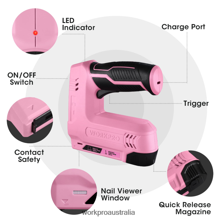 WORKPRO 36V 20Ah Battery Powered Electric Cordless 2-in-1 Staple and Nail Gun D4R0VT265 Tool Pink/Gray
