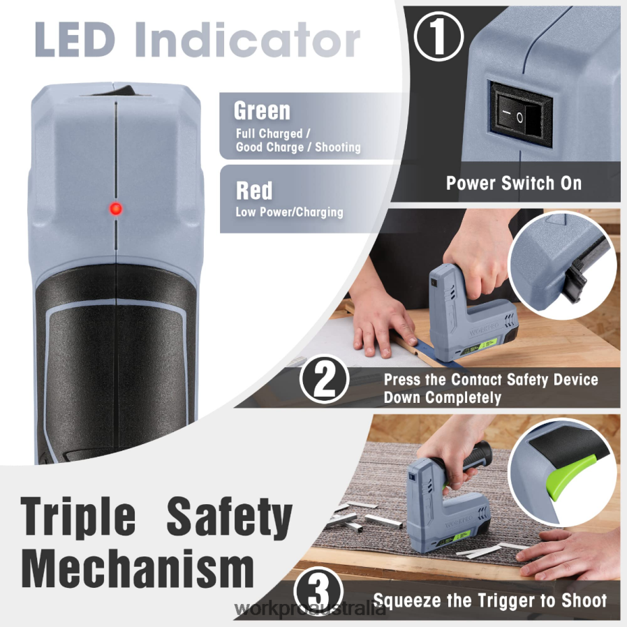 WORKPRO 36V 20Ah Battery Powered Electric Cordless 2-in-1 Staple and Nail Gun D4R0VT265 Tool Pink/Gray