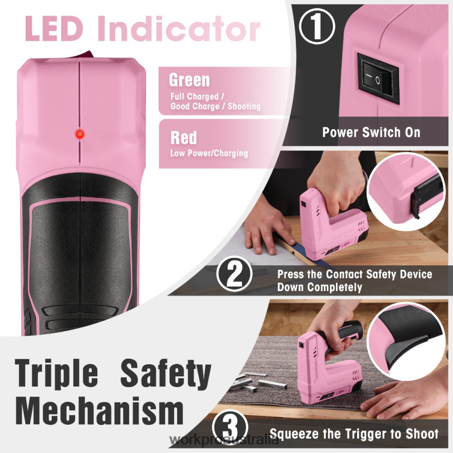 WORKPRO 36V 20Ah Battery Powered Electric Cordless 2-in-1 Staple and Nail Gun D4R0VT265 Tool Pink/Gray