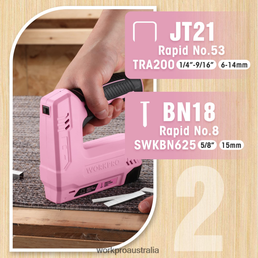 WORKPRO 36V 20Ah Battery Powered Electric Cordless 2-in-1 Staple and Nail Gun D4R0VT265 Tool Pink/Gray