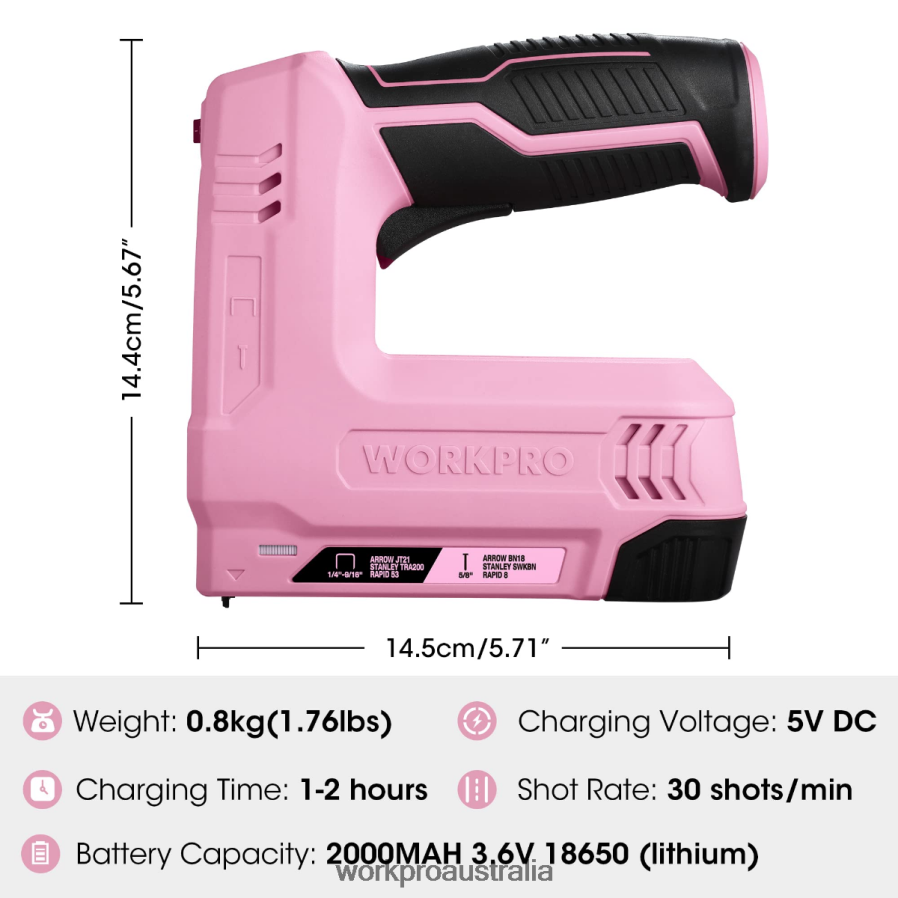 WORKPRO 36V 20Ah Battery Powered Electric Cordless 2-in-1 Staple and Nail Gun D4R0VT265 Tool Pink/Gray