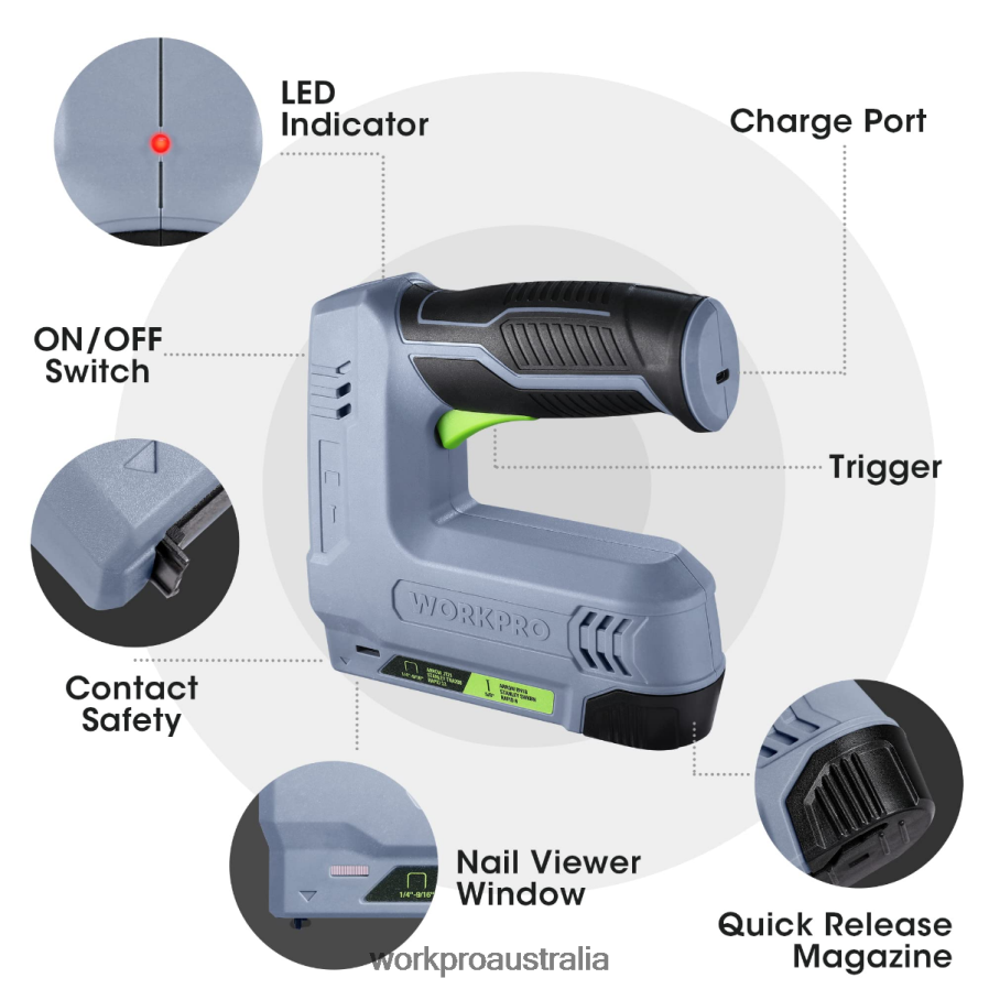 WORKPRO 36V 20Ah Battery Powered Electric Cordless 2-in-1 Staple and Nail Gun D4R0VT265 Tool Pink/Gray