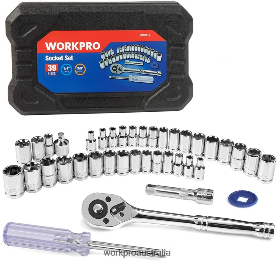 WORKPRO 39 Pcs Drive Socket Wrench Mechanics Tool Set with Tool Box Metric and SAE D4R0VT310 Tool Helpful
