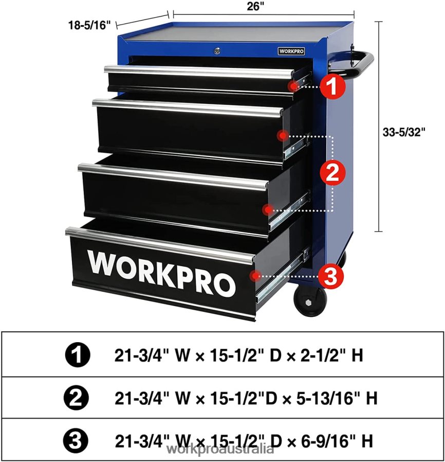 WORKPRO 4-Drawer Tool Chest 26-Inch Rolling Metal Tool Storage Cabinet with Casters Locking System Drawer Liner 450 lbs Load Capacity D4R0VT17 Storage Morden