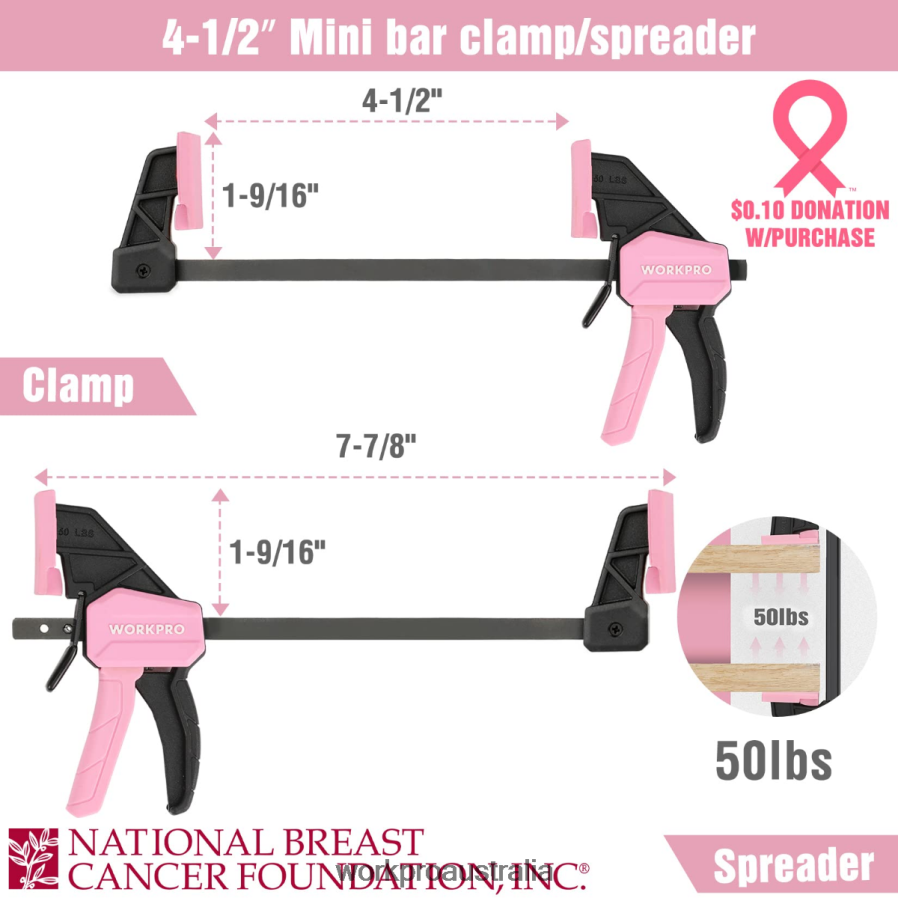 WORKPRO 4-Pcs Mini One-Handed Clamp/Spreader for Woodworking D4R0VT120 Tool Helpful