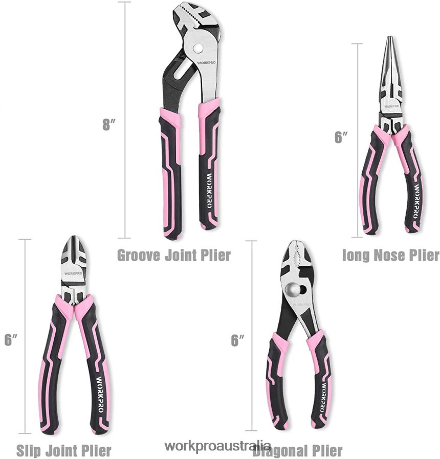 WORKPRO 4 Pcs Pliers Set D4R0VT251 Tool Pink