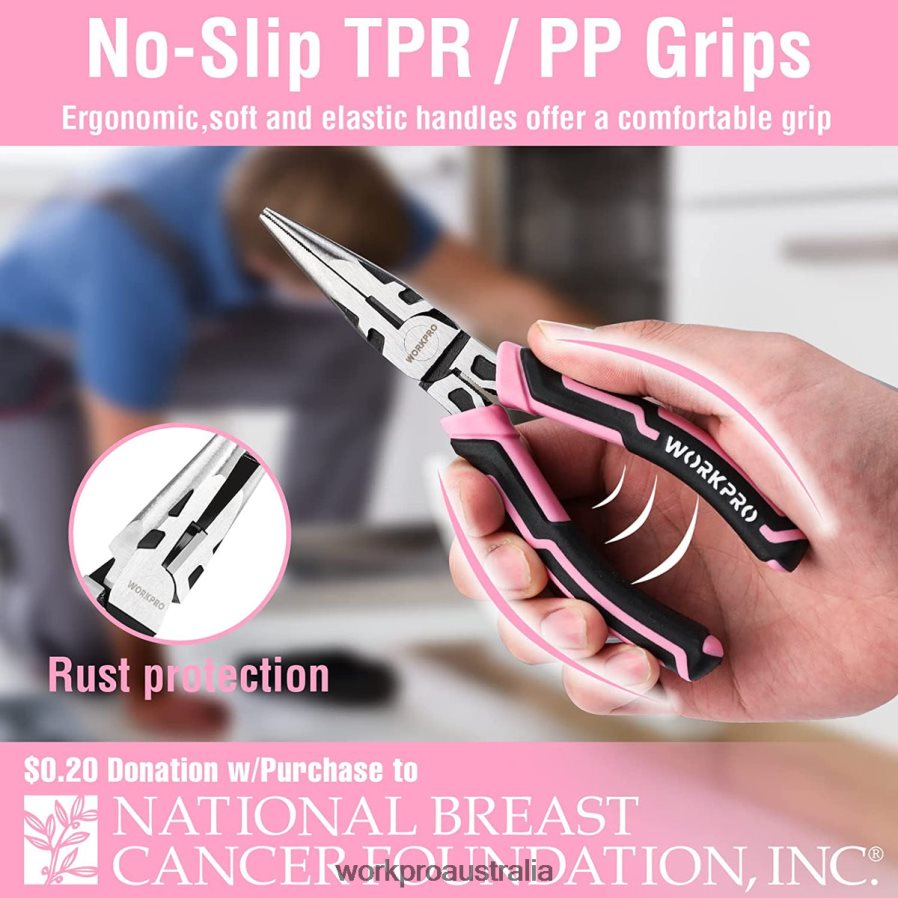 WORKPRO 4 Pcs Pliers Set D4R0VT251 Tool Pink