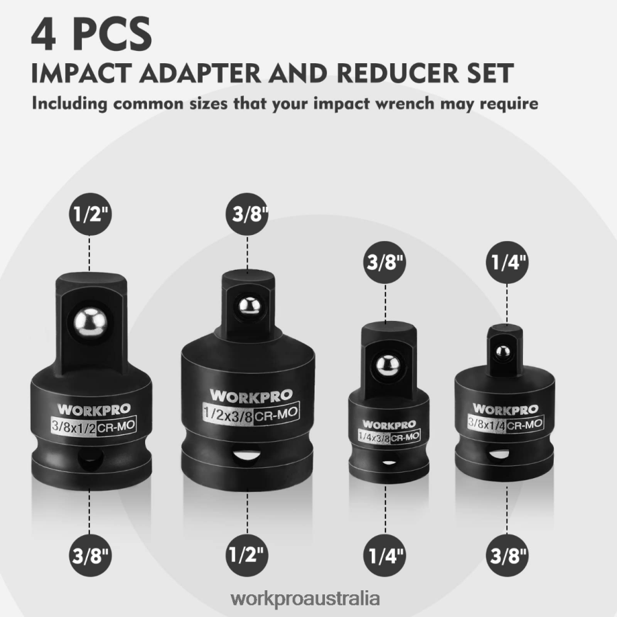WORKPRO 4 Piece-Impact Driver Socket Adapter and Reducer Set Wrench Conversion Kit D4R0VT94 Tool Helpful