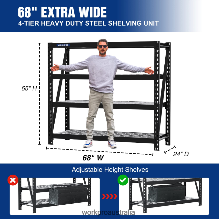 WORKPRO 4-Tier Metal Garage Shelving Unit7200 LBS Capacity Heavy Duty Industrial Adjustable Shelves D4R0VT10 Storage Helpful