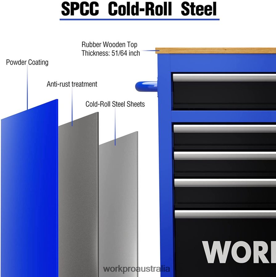 WORKPRO 42-Inch 7-Drawers Rolling Tool Chest with Wooden Top Equipped with Casters Handle Drawer Liner and Locking System 1000 lbs Load Capacity D4R0VT26 Storage New