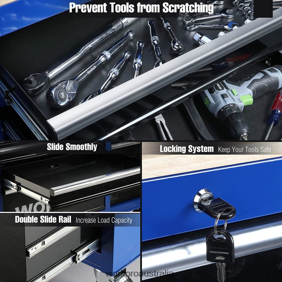 WORKPRO 42-Inch 7-Drawers Rolling Tool Chest with Wooden Top Equipped with Casters Handle Drawer Liner and Locking System 1000 lbs Load Capacity D4R0VT26 Storage New