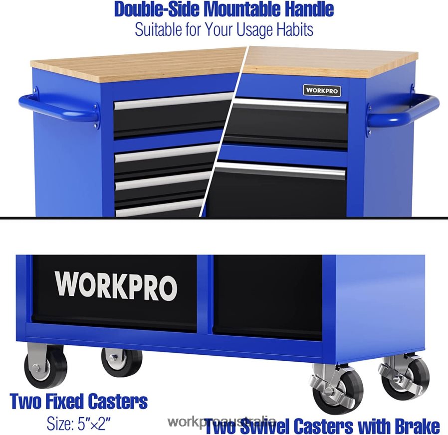 WORKPRO 42-Inch 7-Drawers Rolling Tool Chest with Wooden Top Equipped with Casters Handle Drawer Liner and Locking System 1000 lbs Load Capacity D4R0VT26 Storage New