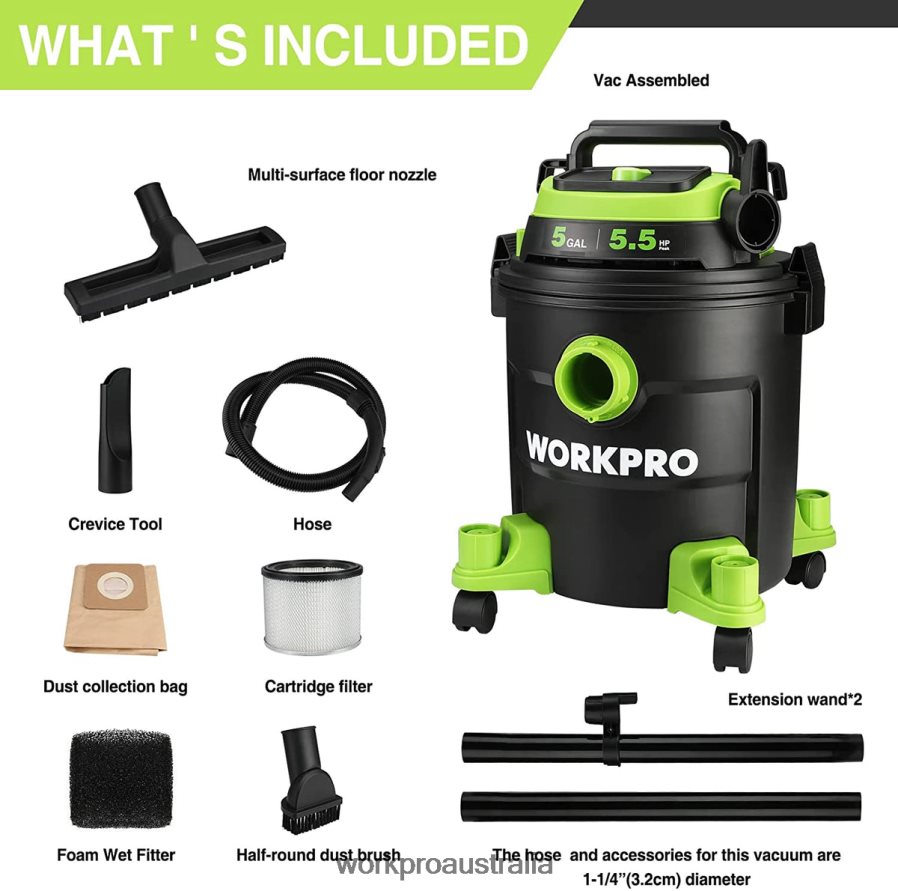 WORKPRO 5 Gallon Shop Vacuum 55 Peak Horsepower Shop-Vac Cleaner with HEPA Filter Hose and Accessories D4R0VT214 Tool Morden