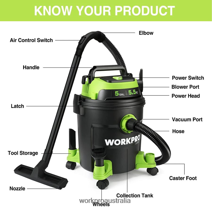 WORKPRO 5 Gallon Shop Vacuum 55 Peak Horsepower Shop-Vac Cleaner with HEPA Filter Hose and Accessories D4R0VT214 Tool Morden