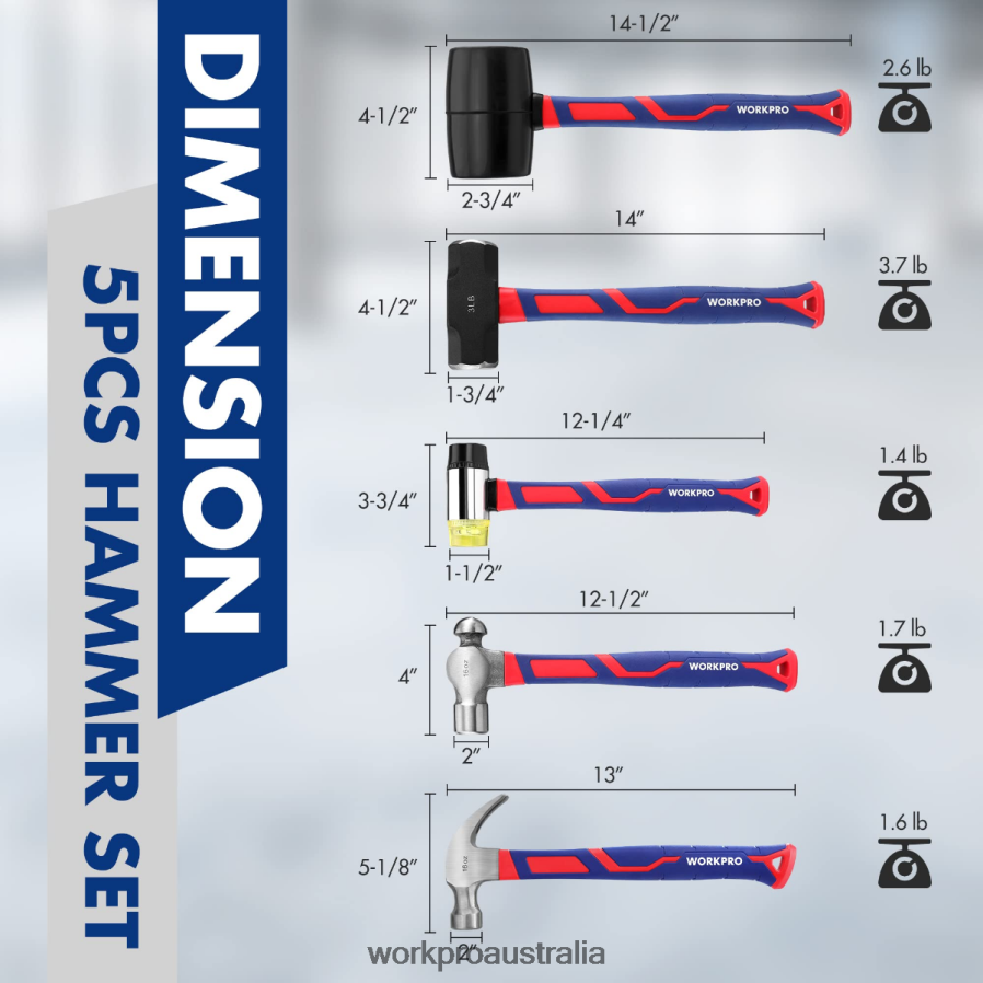 WORKPRO 5 Pcs Hammer Set D4R0VT136 Tool Morden