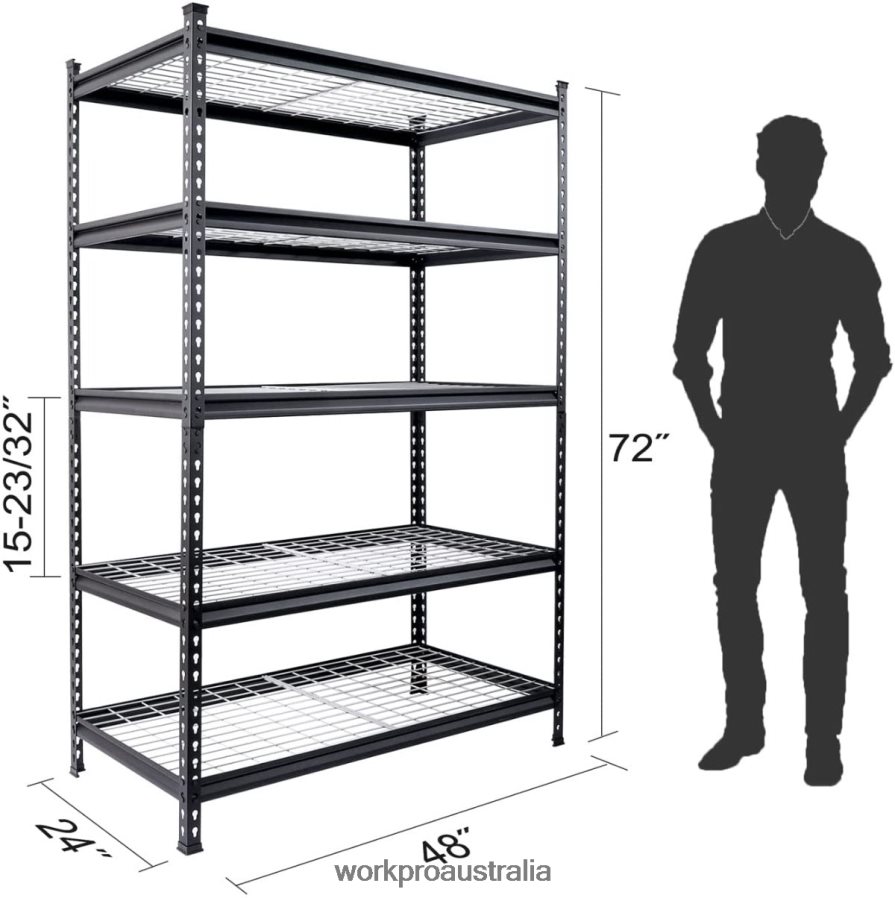 WORKPRO 5-Tier Metal Shelving Unit Heavy Duty Adjustable Storage Rack D4R0VT7 Storage Black