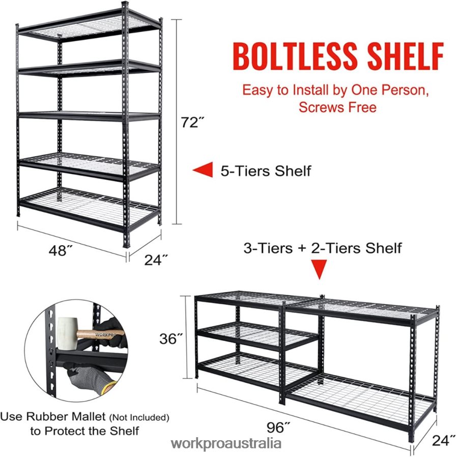 WORKPRO 5-Tier Metal Shelving Unit Heavy Duty Adjustable Storage Rack D4R0VT7 Storage Black