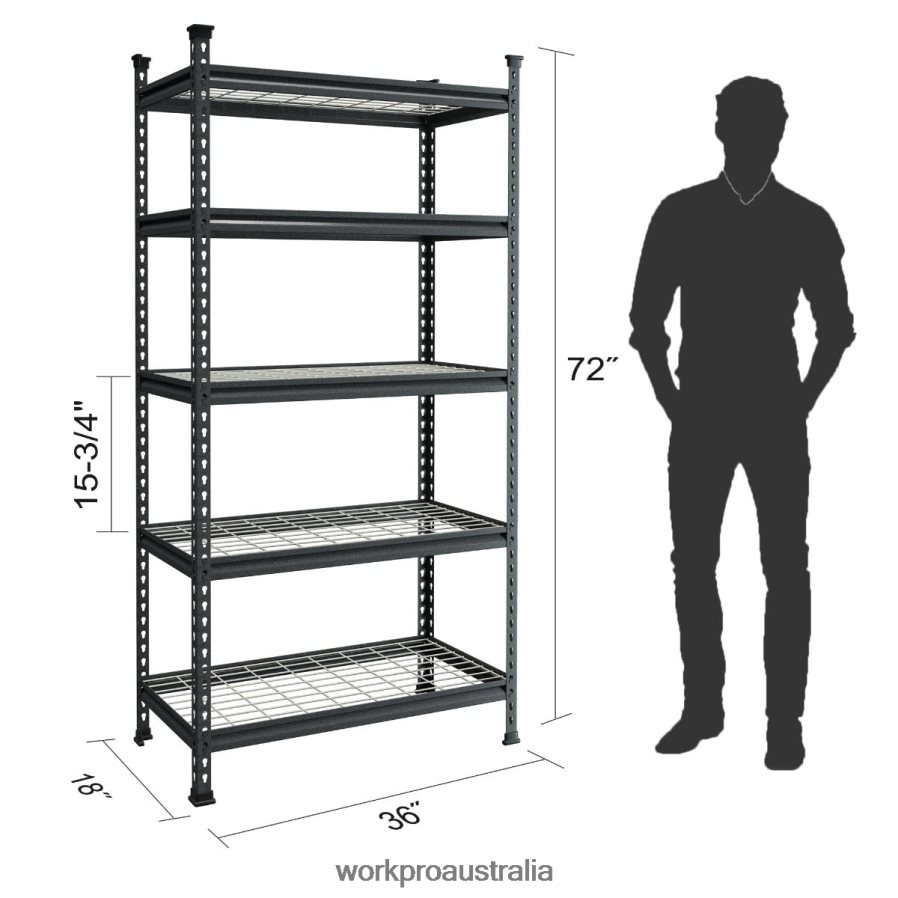 WORKPRO 5-Tier Metal Storage Shelving Unit Adjustable Storage Rack Heavy Duty Shelf D4R0VT6 Storage Black With Silver Pattern
