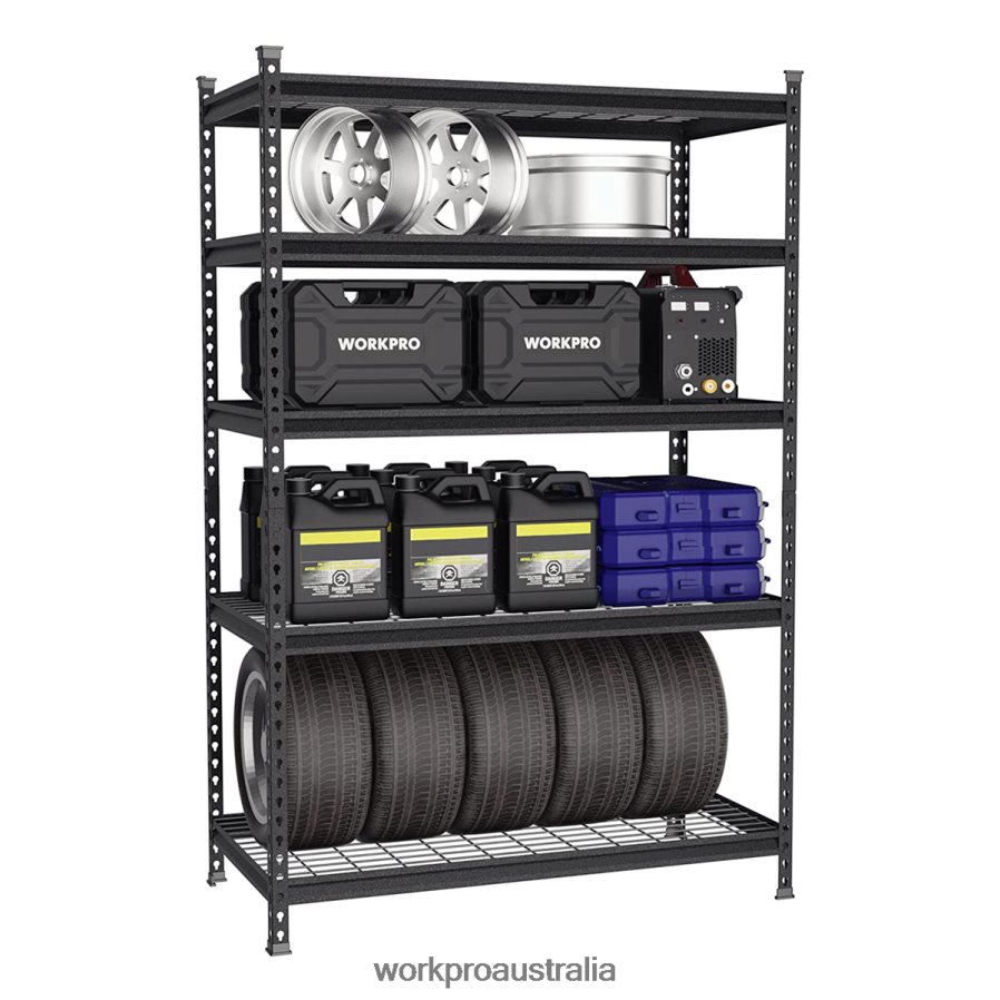 WORKPRO 5-Tier Metal Storage Shelving Unit Adjustable Storage Rack Heavy Duty Shelf D4R0VT6 Storage Black With Silver Pattern