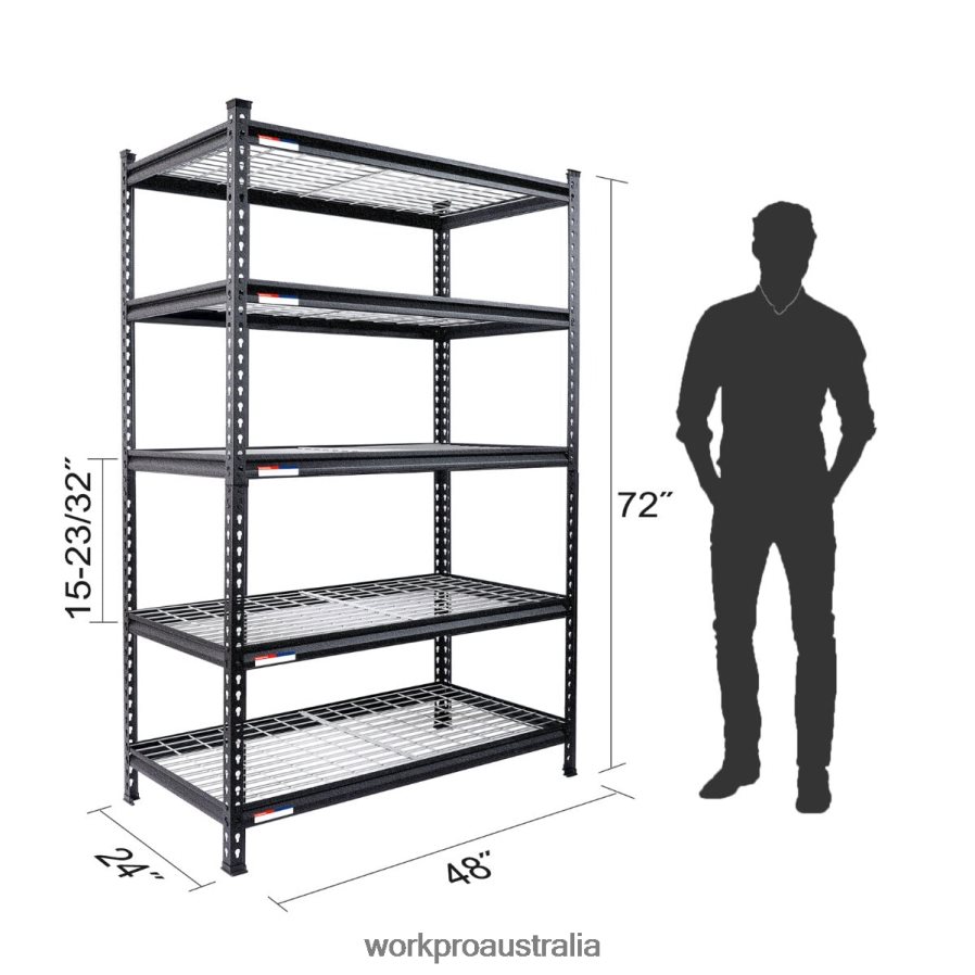 WORKPRO 5-Tier Metal Storage Shelving Unit Adjustable Storage Rack Heavy Duty Shelf D4R0VT6 Storage Black With Silver Pattern
