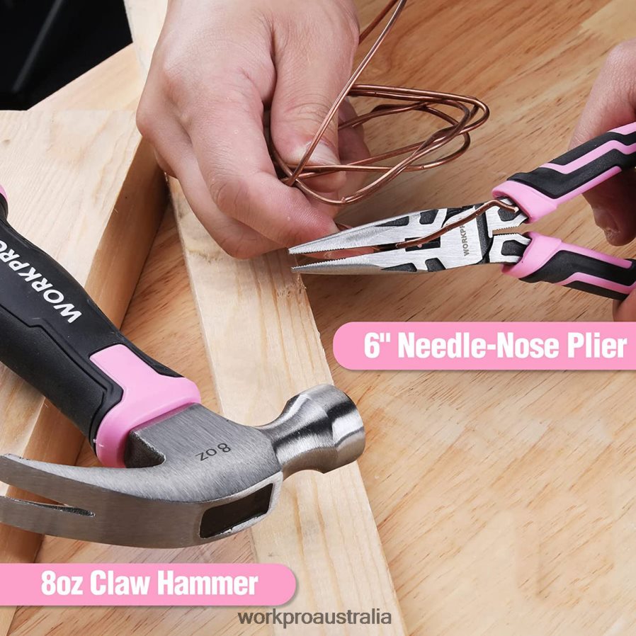 WORKPRO 52 Pcs Tool Set Home Women\s Tool Set with Storage Tool Box Basic Tool Set - Ribbon D4R0VT249 Tool Pink