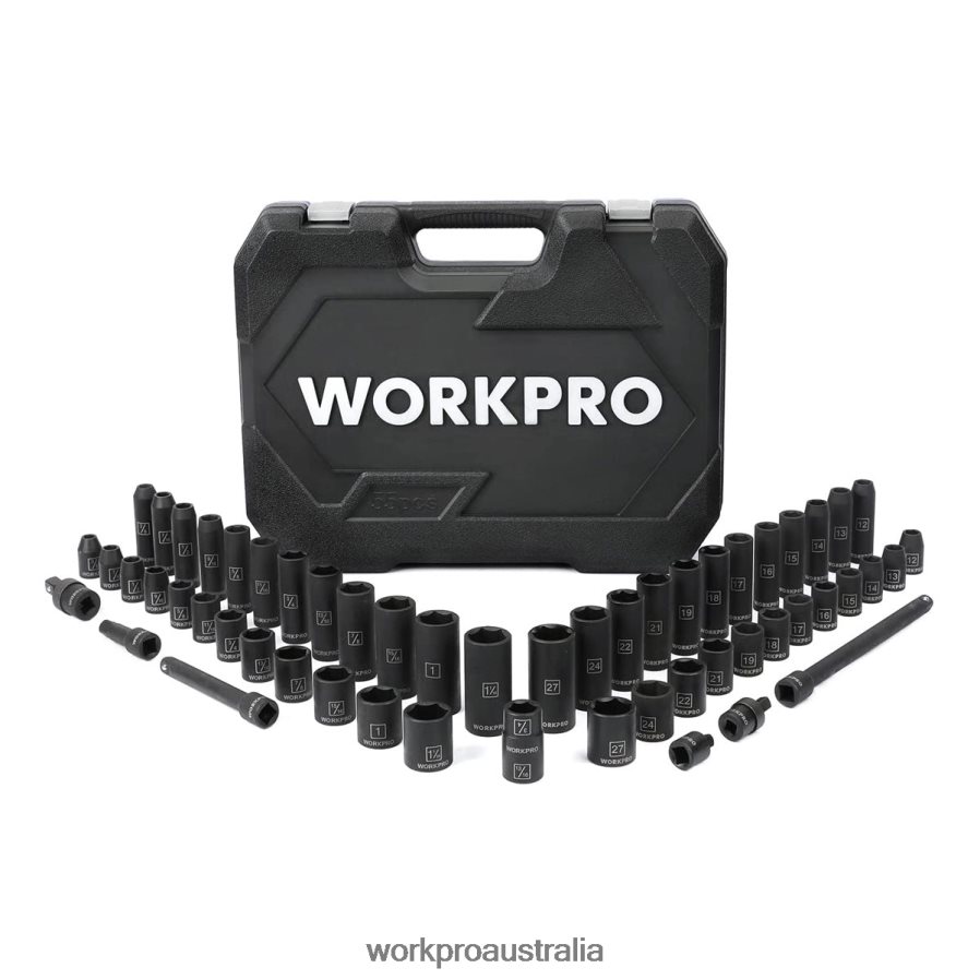 WORKPRO 55 Pcs Drive Impact Socket Set with Extension Bars Premium Cr-V Steel SAE and Metric Sockets with Enhanced Storage Case D4R0VT307 Tool Morden