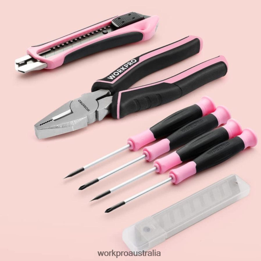 WORKPRO 55 Pcs Tools Set 37V Rotatable Cordless Screwdriver and Household Tool Kit D4R0VT264 Tool Pink