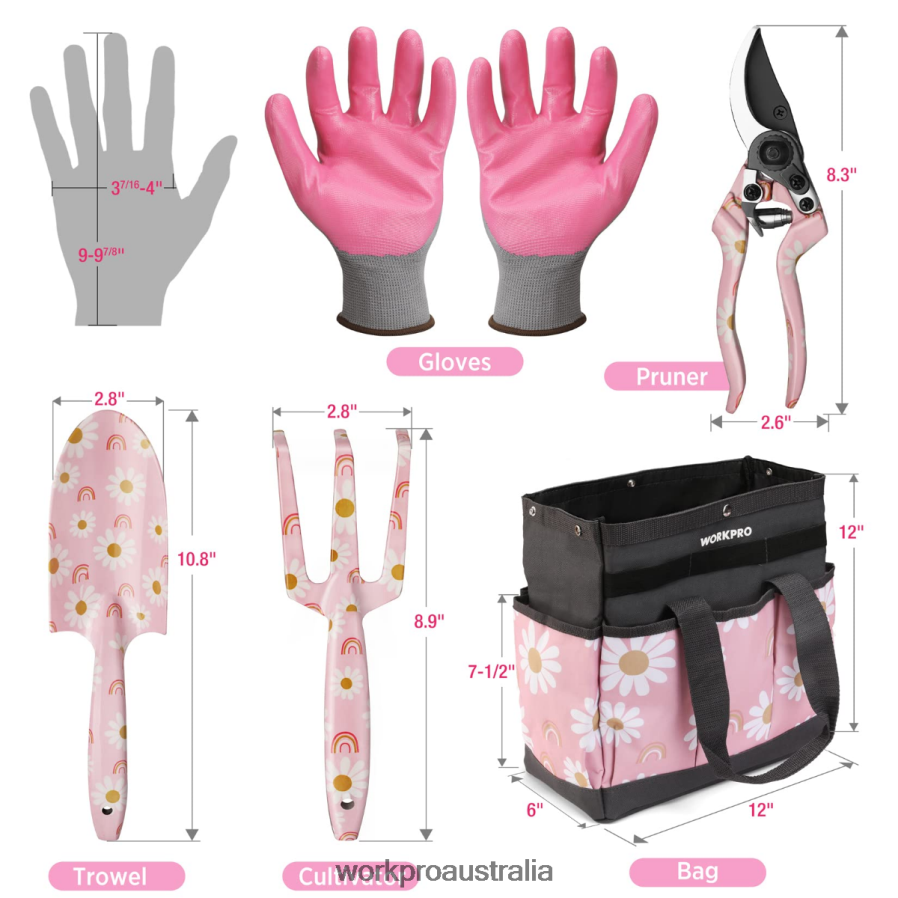 WORKPRO 5PCS Aluminum Heavy Duty Gardening Tool Set D4R0VT284 Tool White/Pink