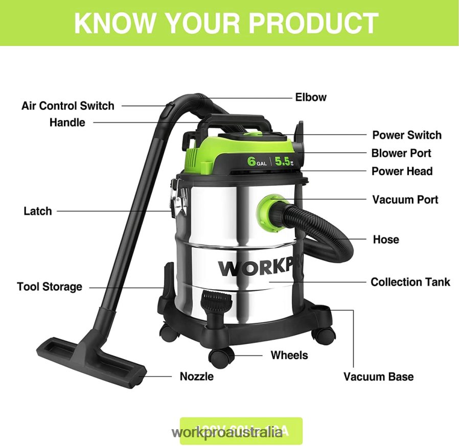 WORKPRO 6 Gallon Wet/Dry Shop Vacuum with HEPA Filter Hose and Accessories for Home/Jobsite Dust Collection D4R0VT213 Tool Morden