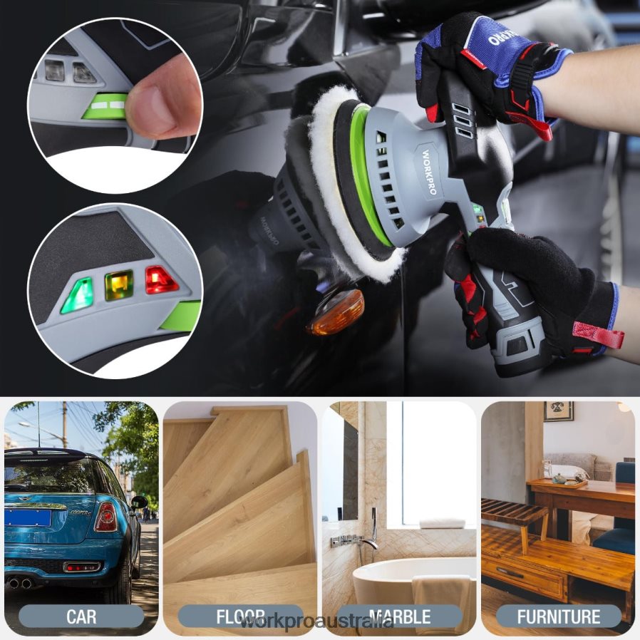 WORKPRO 6-Inch Dual Action Cordless Car Buffer Polisher with 2 pcs 12V Rechargeable Battery D4R0VT238 Tool Morden