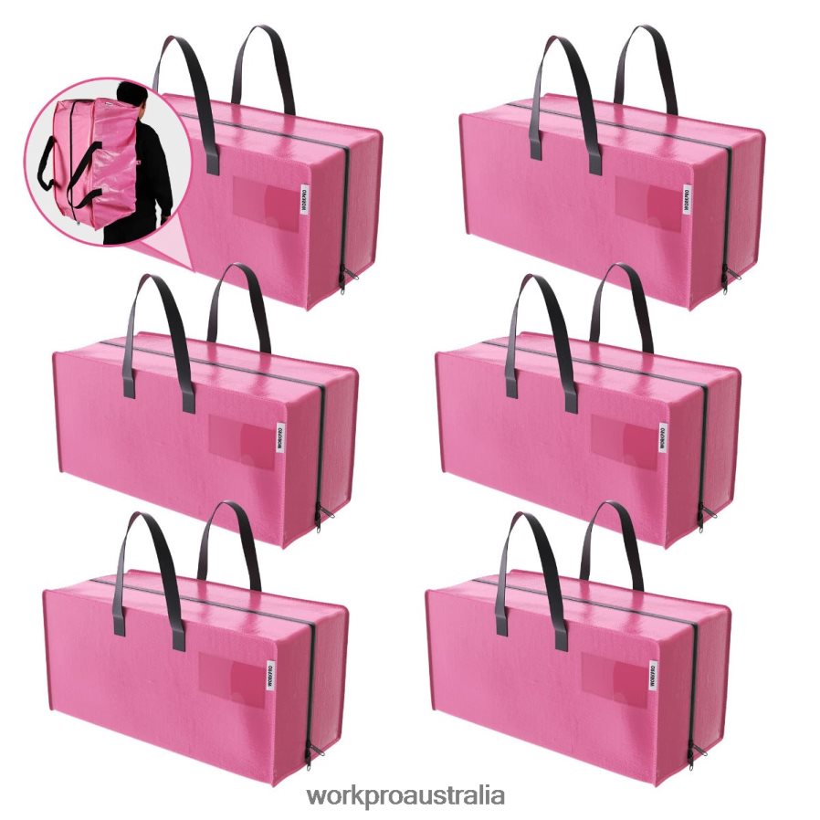 WORKPRO 6 Pack Extra Large Heavy-Duty Storage Moving Tote Bags with Zippers  Carrying Handles Backpack Straps D4R0VT142 Storage Pink/Blue