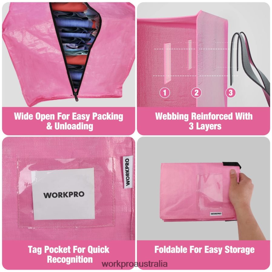 WORKPRO 6 Pack Extra Large Heavy-Duty Storage Moving Tote Bags with Zippers  Carrying Handles Backpack Straps D4R0VT142 Storage Pink/Blue