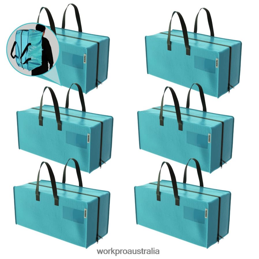 WORKPRO 6 Pack Extra Large Heavy-Duty Storage Moving Tote Bags with Zippers  Carrying Handles Backpack Straps D4R0VT142 Storage Pink/Blue