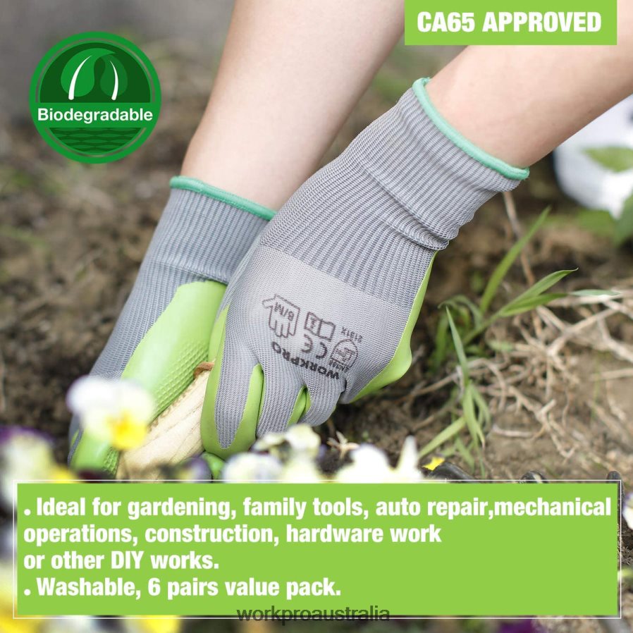 WORKPRO 6 Pairs Garden Work Gloves with Eco Latex Palm Coated D4R0VT275 Tool Helpful