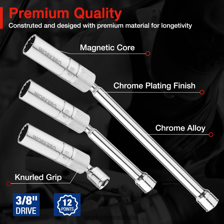 WORKPRO 6 Pcs-9/16-inch 5/8-inch 13/16-inch 14MM Thin Wall Sockets with 4 6 11-inch Extensions Magnetic Swivel Spark Plug Socket Set D4R0VT139 Tool New