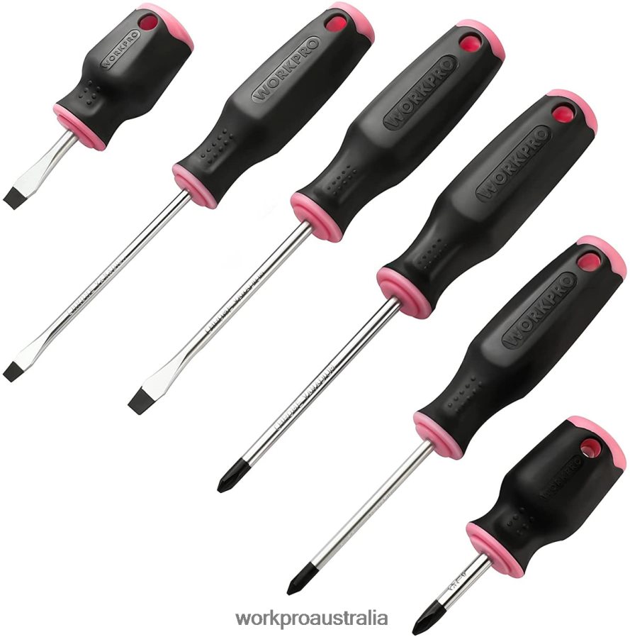 WORKPRO 6 Pcs Magnetic Screwdrivers Set D4R0VT244 Tool Pink