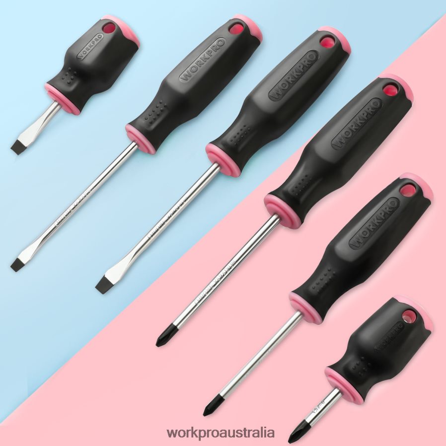 WORKPRO 6 Pcs Magnetic Screwdrivers Set D4R0VT244 Tool Pink