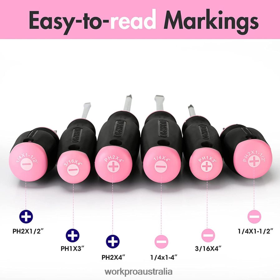 WORKPRO 6 Pcs Magnetic Screwdrivers Set D4R0VT244 Tool Pink